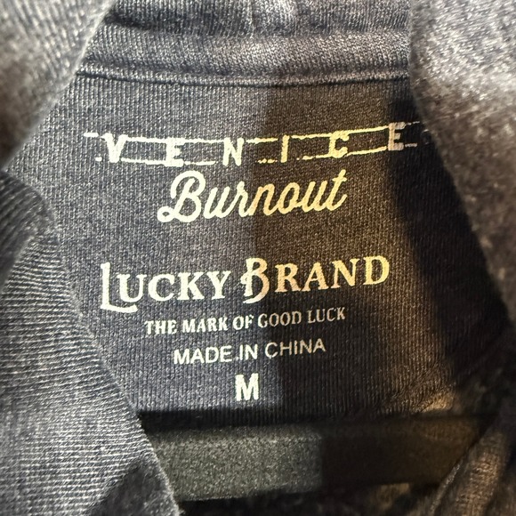 Lucky Brand Venice Burnout Henley Hoodie Mens Medium Blue Short Sleeve Pullover - Picture 5 of 10